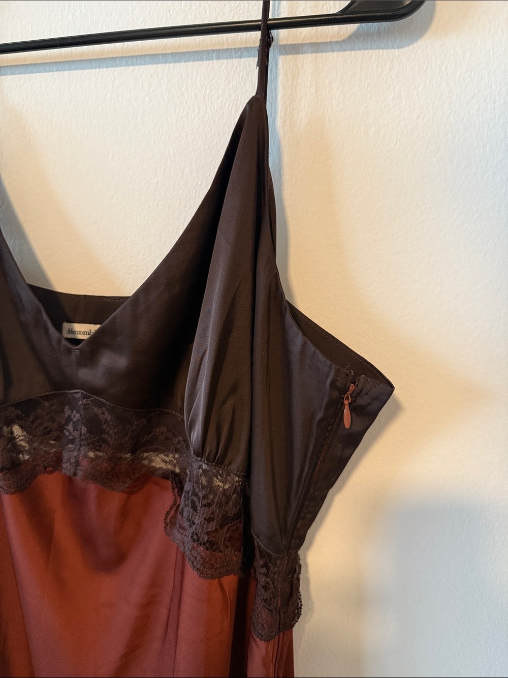 Satin Lace Trim Slip Dress in Brown and Black - Picture 3 of 6